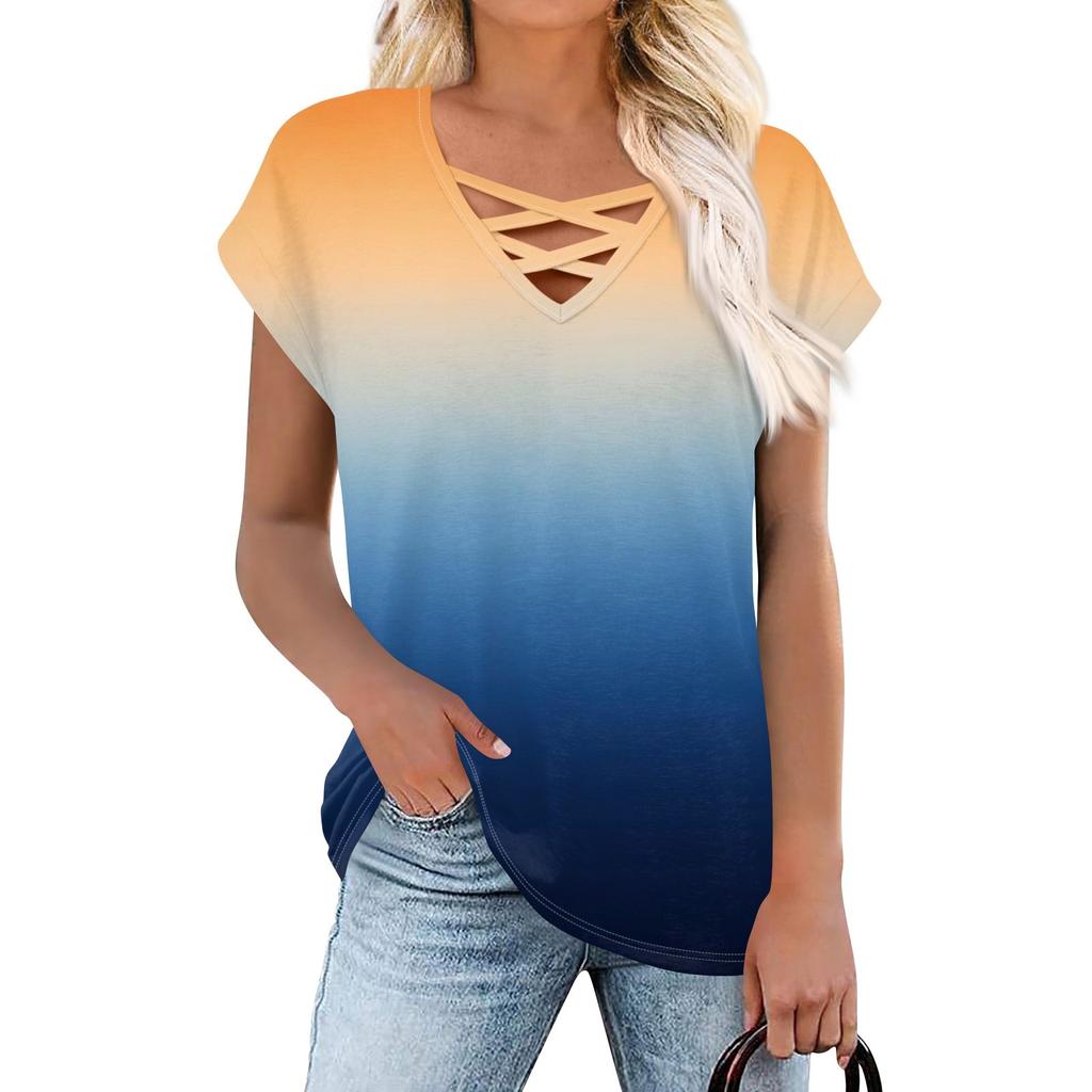 Womens Summer Tops Short Sleeve Shirts V Neck T Shirts Loose Blouses Tees Casual Tunic