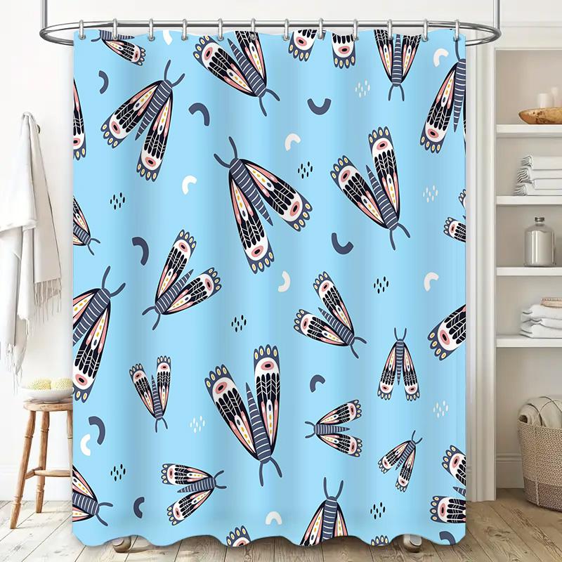 Blue Bath Mat Decorative Pattern Shower Curtain