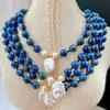 Vintage High Quality Natural Lapis Lazuli Sweater Chain Natural Freshwater Baroque Pearl Necklace