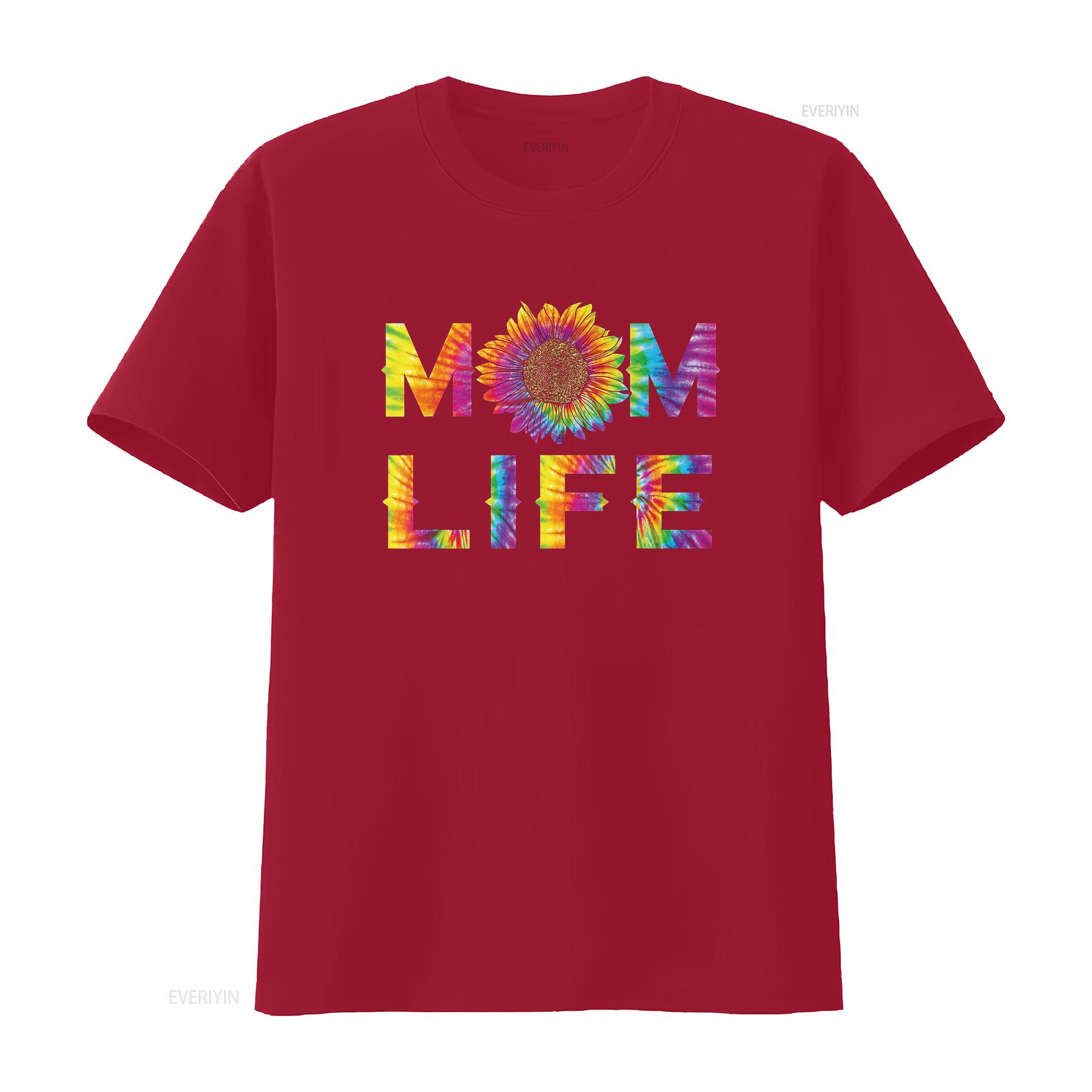 Женская футболка MOM LIFE Подсолнух Тай-дай Хиппи Мама День Матери Черный винтажный Стирка Слегка дизайнерская одежда мода S