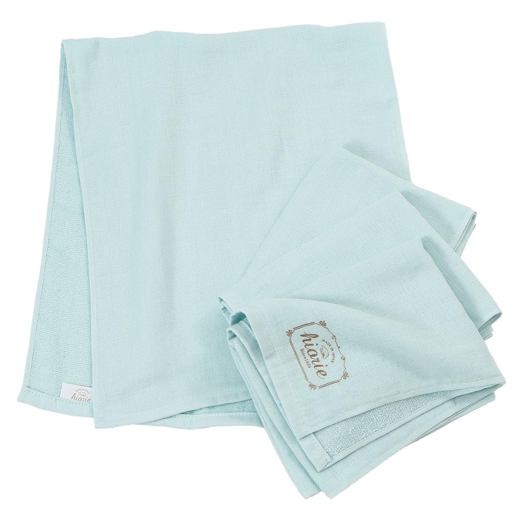 hiorie Made in Japan Face Natural Gauze Set of Ice Senshu Thin (Hiorie) Towels, Towels, 4, Blue, Towels,