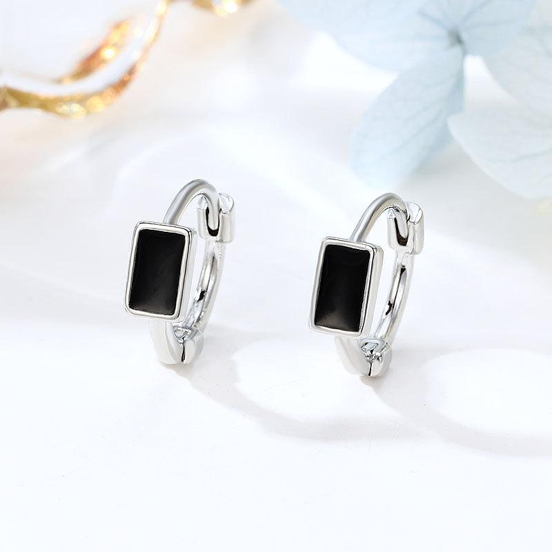 

Korean Version of Fashion Temperament Epoxy Black and White Rectangular Earrings Women s Niche Design Jewelry