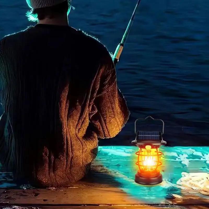 Solar Portable Handheld Vintage Camping Lantern USB Rechargeable Outdoors Tent Light LED Warm Light Night Hiking Fishing Lamp