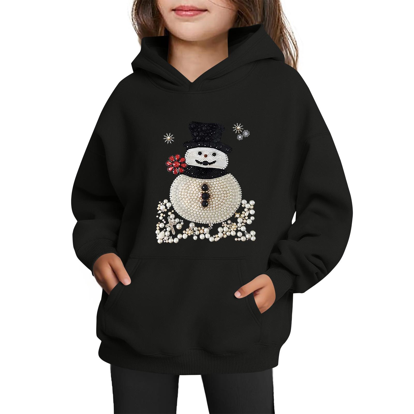 

Толстовки для девочек-подростков Худи с длинным рукавом на шнурке Пуловер Милое принтованное Худи оверсайз Рождество 110 чёрный