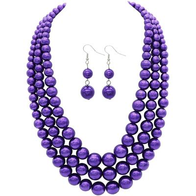 Mehrschichtiges Set mit Halskette und Ohrringen aus Kunstperlen für Damen, Modeschmuck-Zubehör