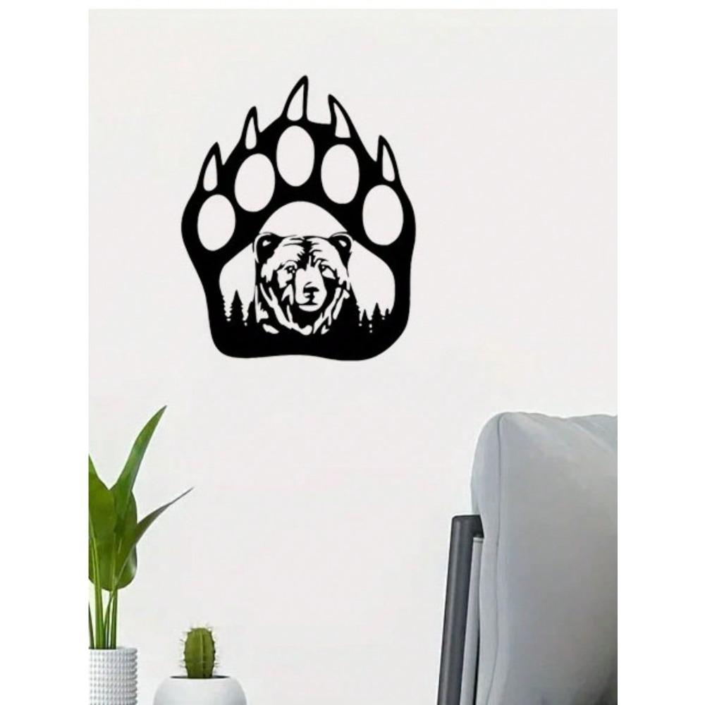 Black Metal Bear and Paw Wall Art, Home Decor, Living Room Gift