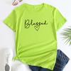 Summer Round Neck Letter Blessed Printed Top Fashionable Casual Short Sleeved Women's Pure Cotton T-shirts