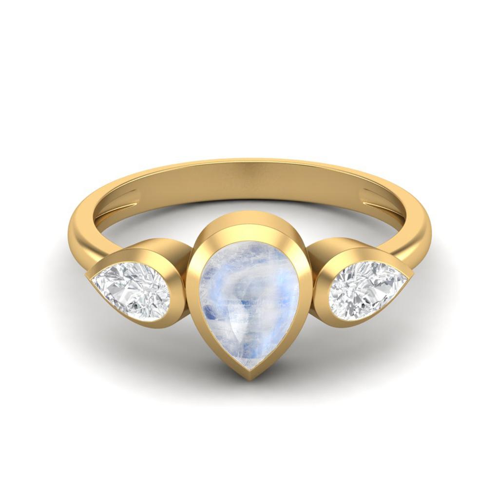 Pear shape Rainbow Gemstone Gold Plated 925 Sterling Silver Ring