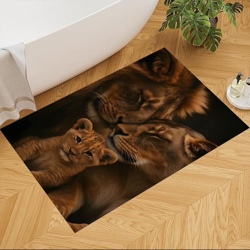 Lion Family Bonding Moment Non-Slip Home Carpet Design for Office Decor Living Room Gift