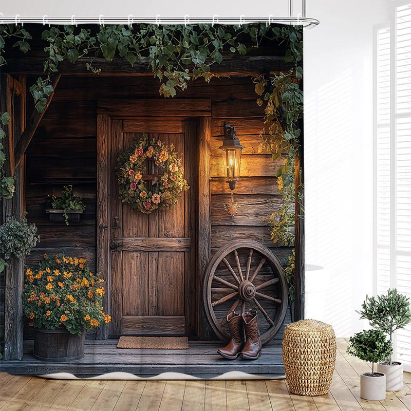Vintage Italian Street Shower Curtain Arch Architecture Floral Plant Scenery Fabric Home Bathroom Decor Bath Curtains With Hooks