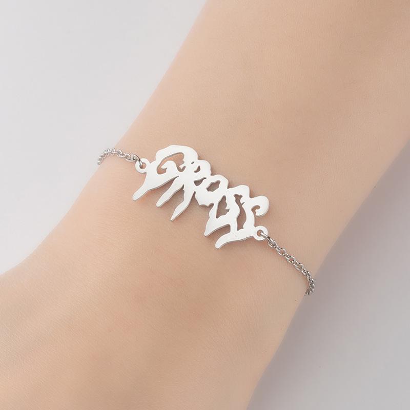 French Old English Letter Stainless Steel Unisex Pendant Bracelet