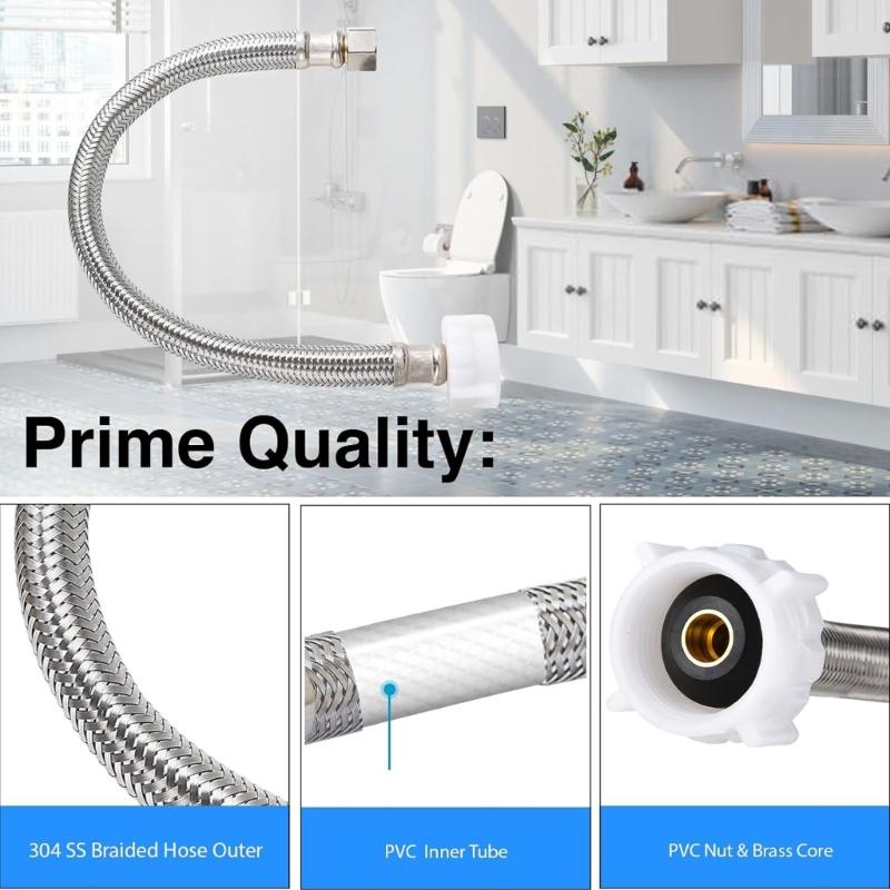 2lots High Pressures Braided Metal Toilet Supply Tube with Smooth Handle Control Valves For Easy Water Flows Management