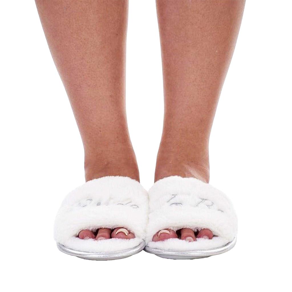 Keanu Women's/Ladies Bride To Be Glitter Faux Fur Mule Slippers