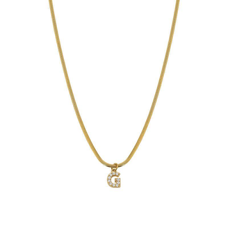 Neckontheline Diamond Letter Necklace European and American Ins Style Simple and Versatile Short Necklace Fine Snake Bones Chain