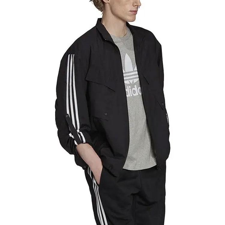adidas Originals Trefoil Parley TT Şerit Baskılı Logolu Fermuarlı Ceket Erkek Dış Giyim Siyah HN7030