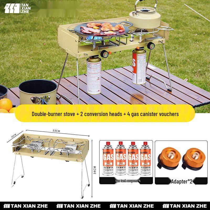 TAN XIAN ZHE Outdoor Portable Double Burner Windproof Camping Stove