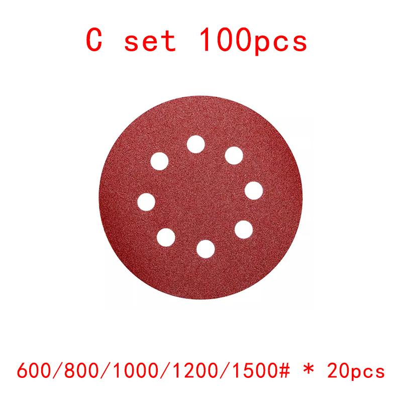 5inch 8 Hole 125mm Sanding Paper Set Screen Discs Woodworking Metal Grinding Disc Abrasive Polishing Tool 40/80/100/120/2000Grit