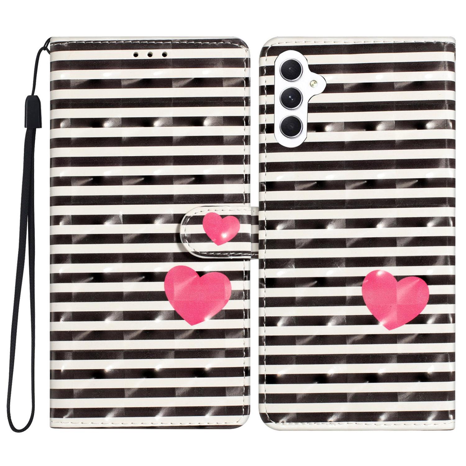 

For Samsung Galaxy A56 5G Case PU Leather Wallet Phone Cover 3D Pattern Printing Stripes/Heart
