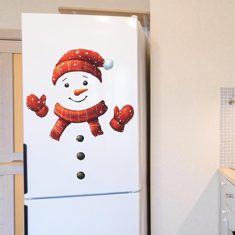 Cartoon Funny Christmas Snowman Red Scarf Refrigerator Sticker Home Beautification Wall Sticker