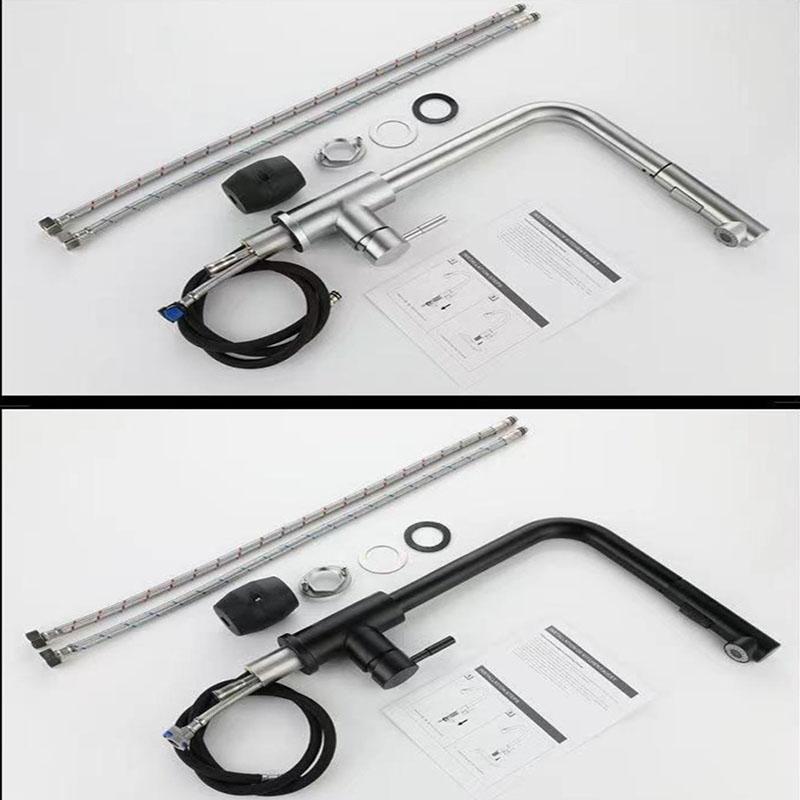 Stainless Steel Pull Out Kitchen Sink Faucet Deck Mounted Single Hole Handle Swivel Sprayer Hot Cold Mixer Tap