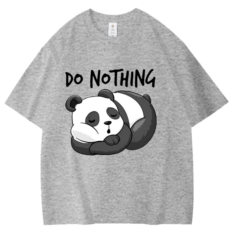 

Do No Thing Letter Printed Women Cotton Tshirts Tired Sleeping Panda Short Sleeve Shirts Summer Round Neck Tee Shirt Casual Tee S
