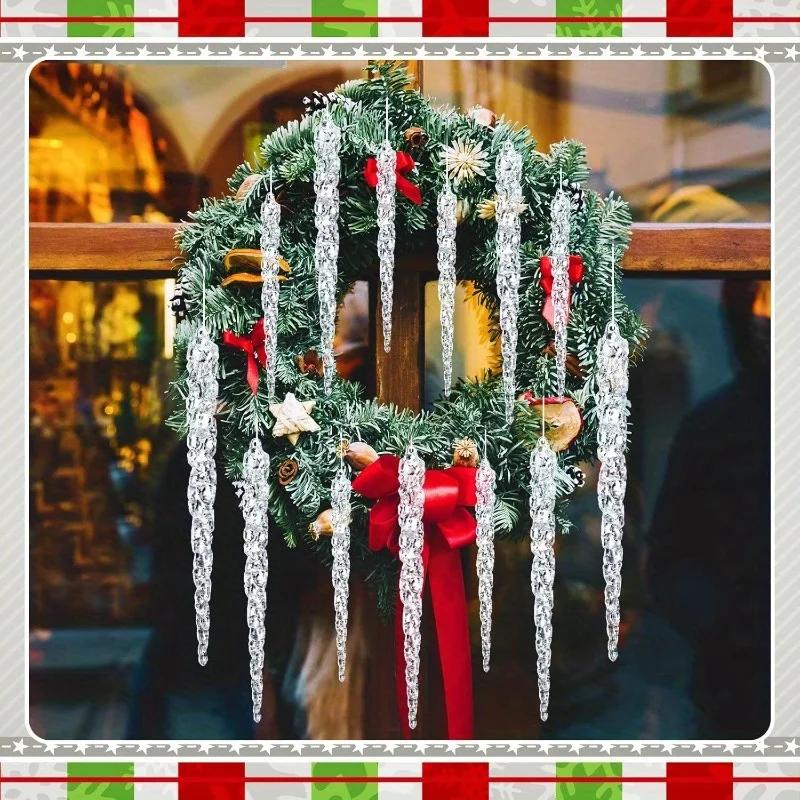 10 Pcs Acrylic Hanging Ornaments Clear Christmas Tree Icicles Pendant Decorative for Christmas Holiday Wedding Party Decorations