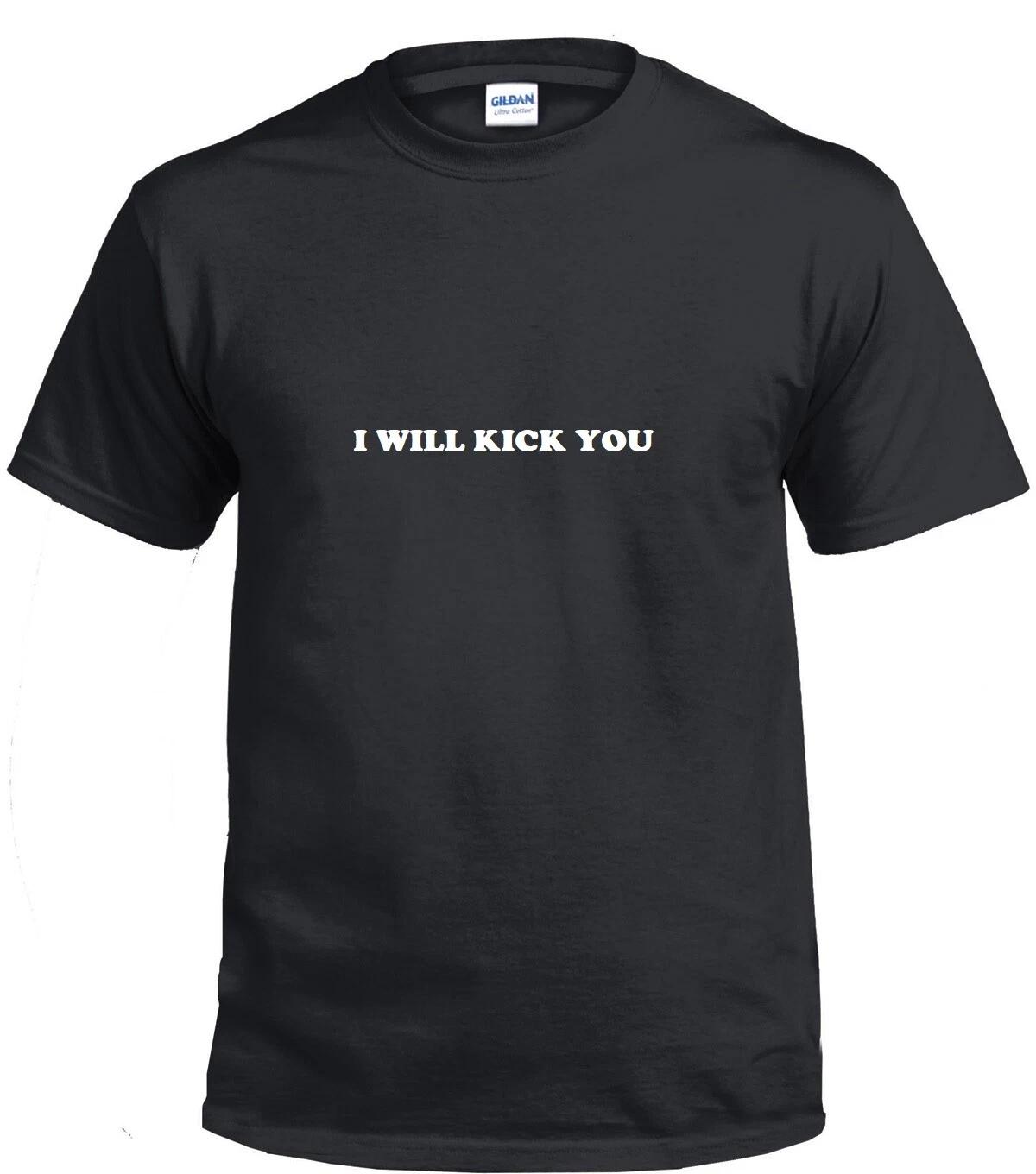 I WILL KICK YOU Tee Shirt Funny Gift Sarcastic Violent Black White T-Shirt L