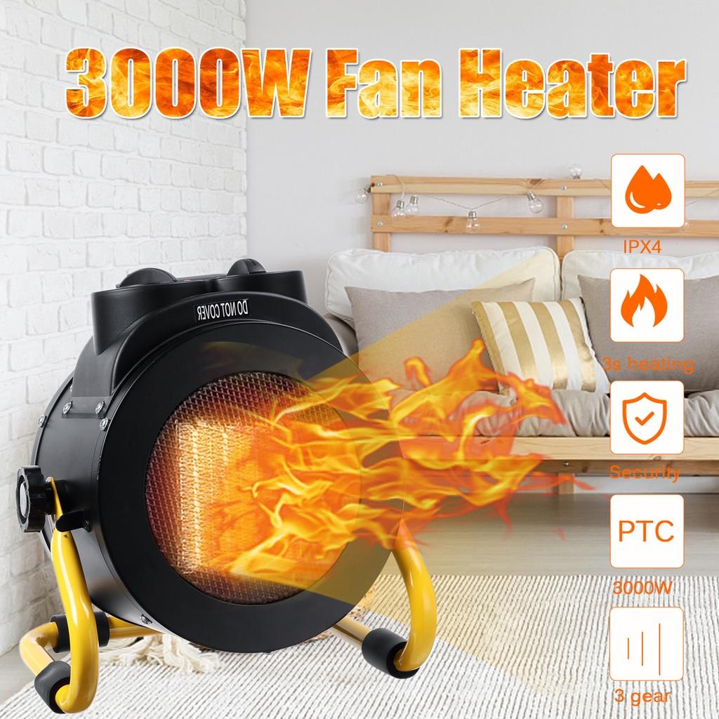 

IPX4 3 режима регулировки Портативный промышленный электрический обогреватель 2 кВт/3 кВт Термостат Воздухонагреватель Радиатор Комната Быстрый нагрев Защита от перегрева 2KW