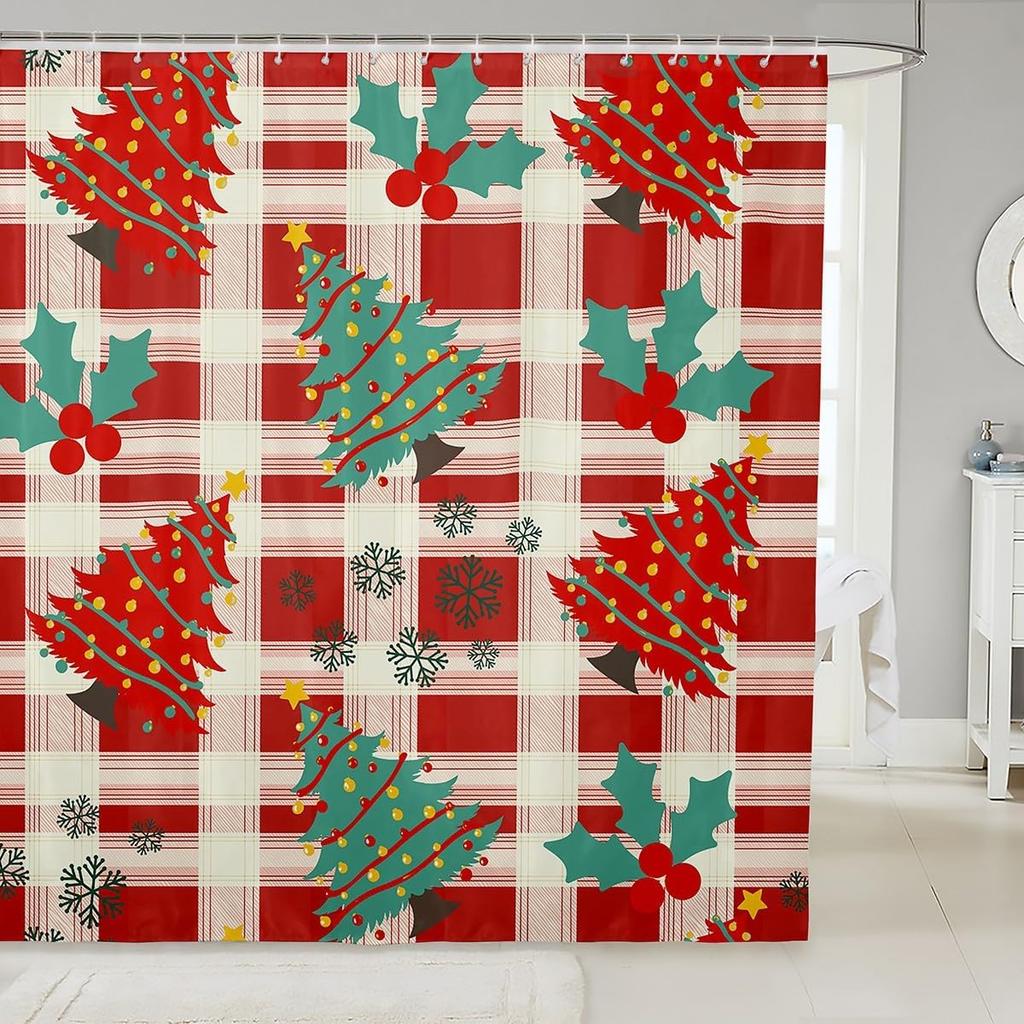 Merry Pink Christmas Shower Curtain,Cartoon Gingerbread Man Bathroom Curtain,Snowflakes Candy Fabric Shower Curtains,Happy New