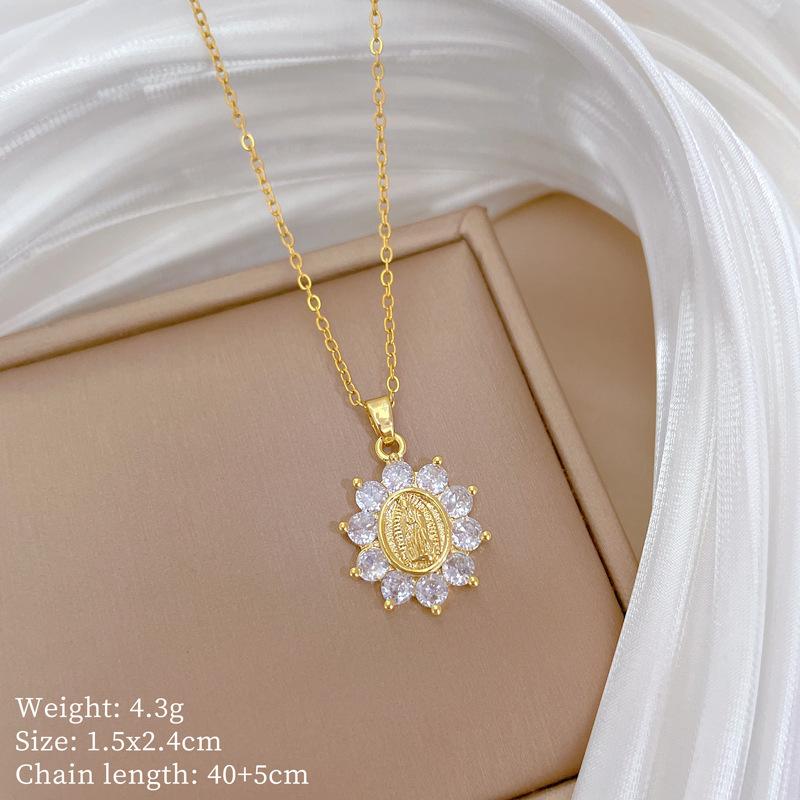 Portrait Copper Micro-Inlaid Necklace Combination Female Real Gold Electroplated Exquisite Collarbone Chain