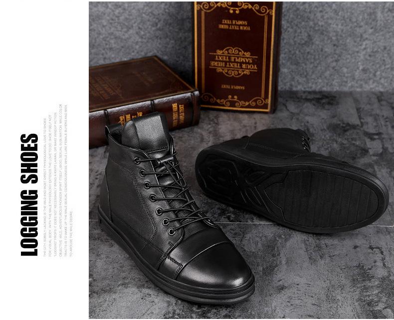 Trendy Men's High-Top Cowhide Leather Sneakers In Korean Style, Plus Size 48