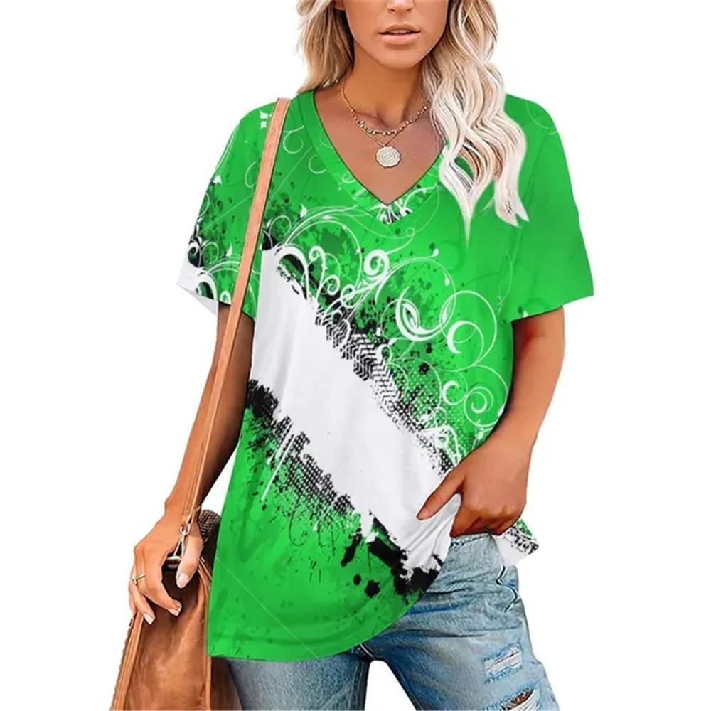 Сексуальная футболка с V-образным вырезом и принтом в виде градиента и граффити — фото 5