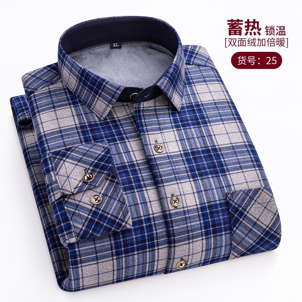 Moda Uomo Calde Camicie a Quadri a Maniche Lunghe Ispessite in Pile Doppio Lato Resistenti al Freddo Taglie Forti Casual Business Camicie a Quadri