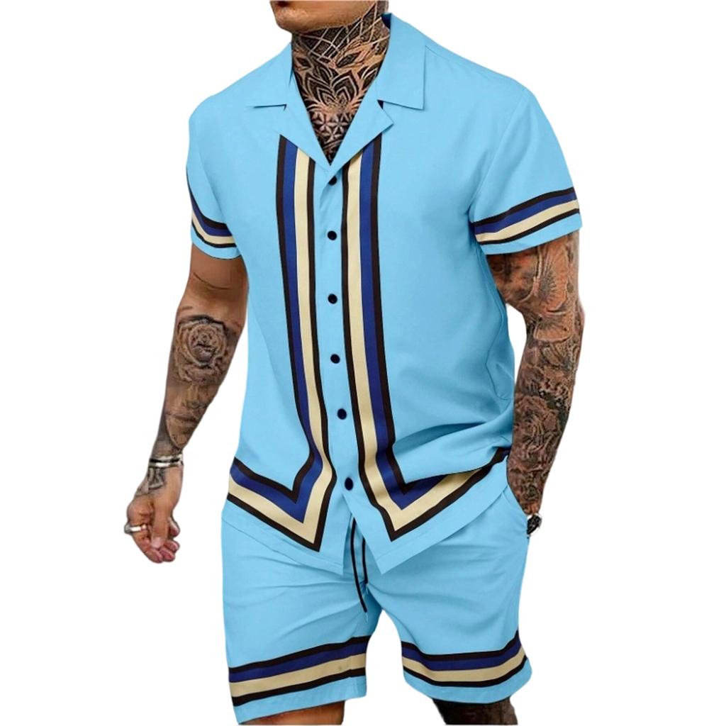 Men  Sports  Leisure  Short  Sleeves  Shirt  Shorts  Two,Piece  Set
