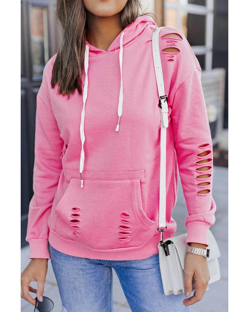 Azura Exchange Ripped Hooded Sweatshirt with Kangaroo Pocket
