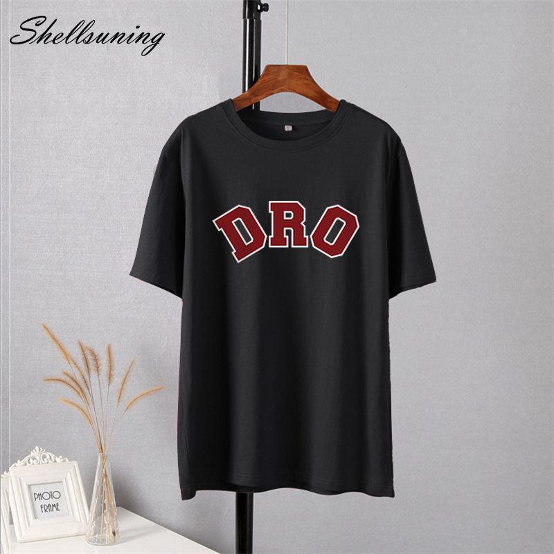 Shellsuning T-shirt da Donna con Stampa Grafica Semplice con Lettere, Estate, Cotone, Maniche Corte, Magliette Casual con Scollo a O, Top Trendy Streetwear