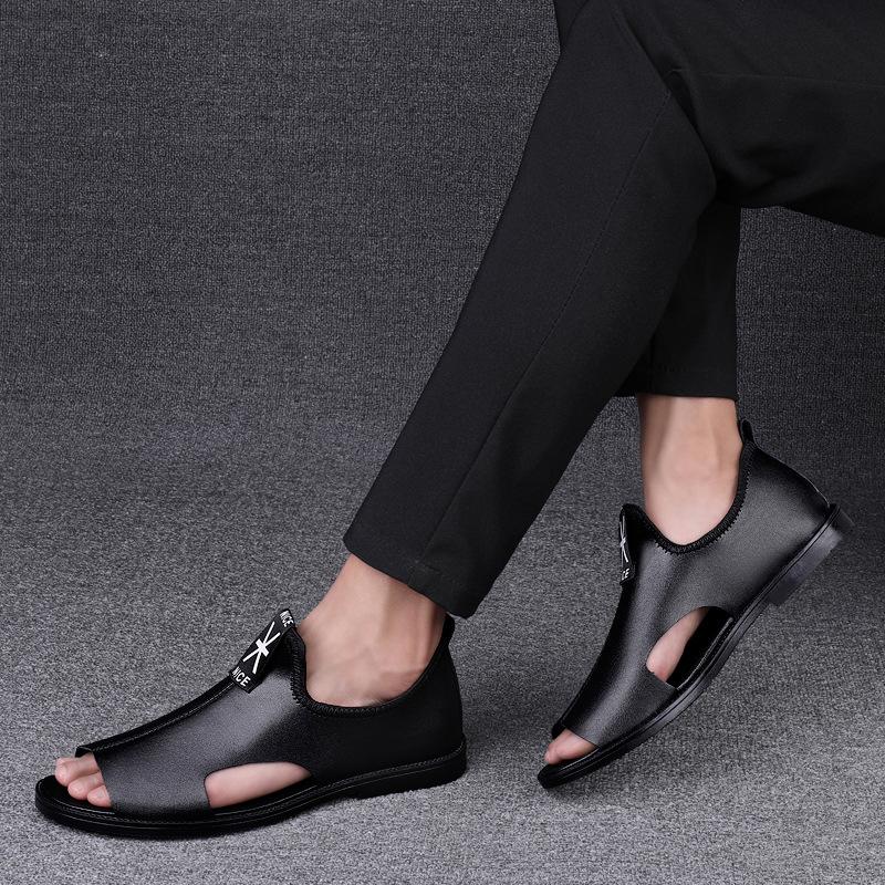 Men s Summer Slip-on Leather Sandals - Outdoor Casual Beach Shoes 40