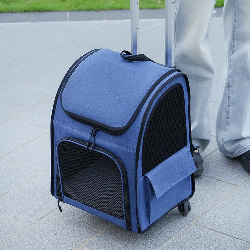 Portable Wheeled Pet Backpack: Foldable, Breathable Cat Carrier for Outdoor Travel