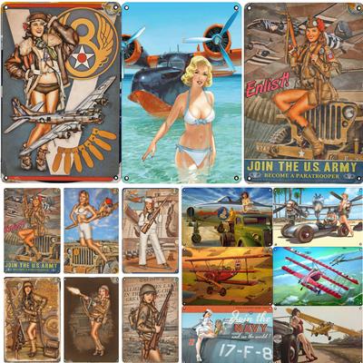 Vintage Classic Movie Tin Sign Retro Metal Plate Sexy Beauty Painting Wall Decor Airplane Plaque Pin Up Poster Room Decoration