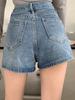 New Women High Waist Vintage Split Denim Short Skirt Female Casual A Line Sexy Culottes Lady Light Blue Wrapped Hip Mini Shorts
