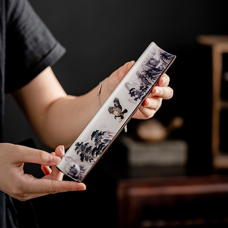 Guochao River & Mountain Ceramic Incense Holder - Retro Incense Stick Tray for Indoor Use