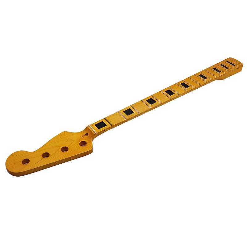 Four-String Yellow Matte Electric Bass Guitar Neck with 20 Frets and Square Markers