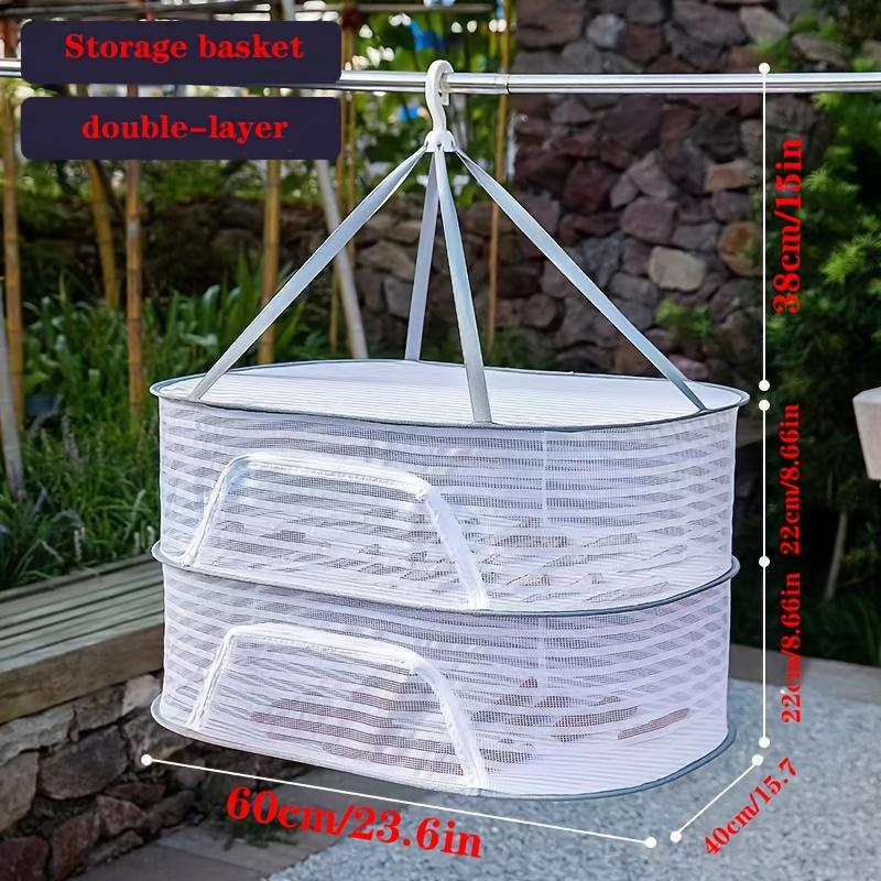 1~3Tier Foldable Clothes Drying Rack with Zipper - Non-Toxic Polyester Mesh for Fish, Shrimp and Herbs Suitable for Food Drying and Fruit Hanging