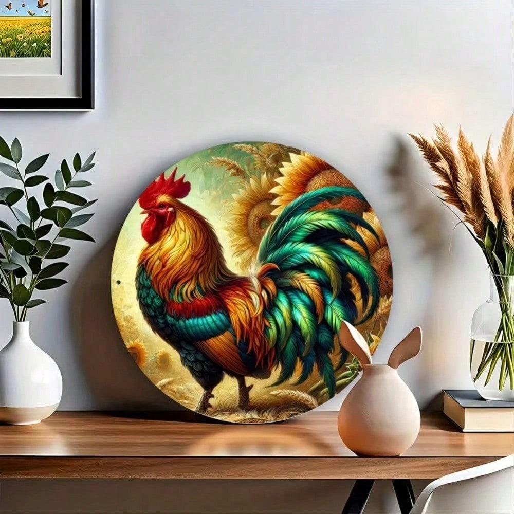 Vintage Rooster Metal Wall Decor, Farmhouse Art for Living Room, Rustic Sign for Home Indoor Outdoor