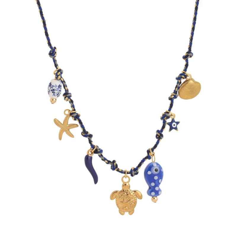 Collana intrecciata Collana corda in acciaio inossidabile Collana con ciondolo a charm Collana regolabile Adatta per l'uso quotidiano
