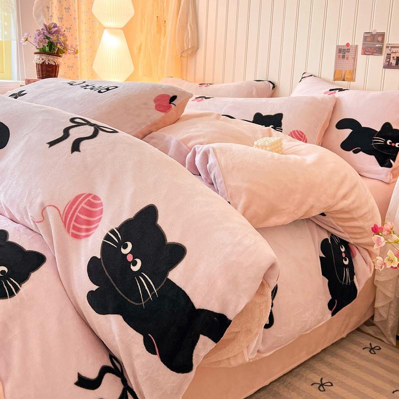 Winter Milk Fleece Bedding Set Coral Thick Sheet Duvet Cover Student Dorm