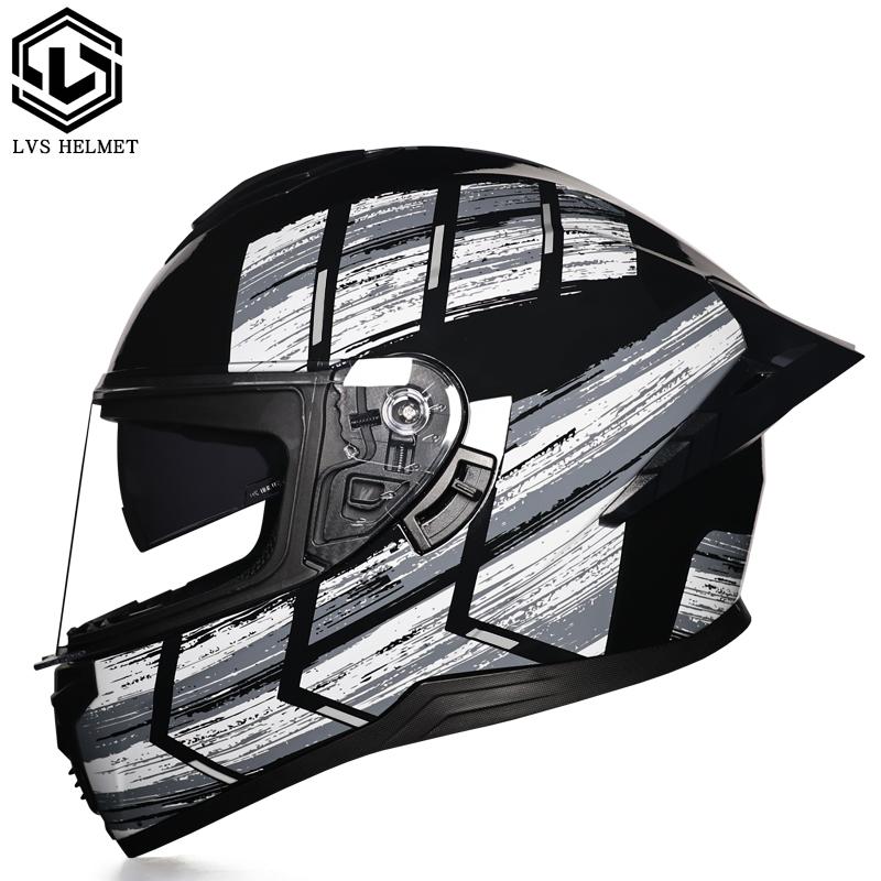 LVS full face motorcycle helmet DOT approved retro cat pattern motorcycle racing helmet with double-sided cover