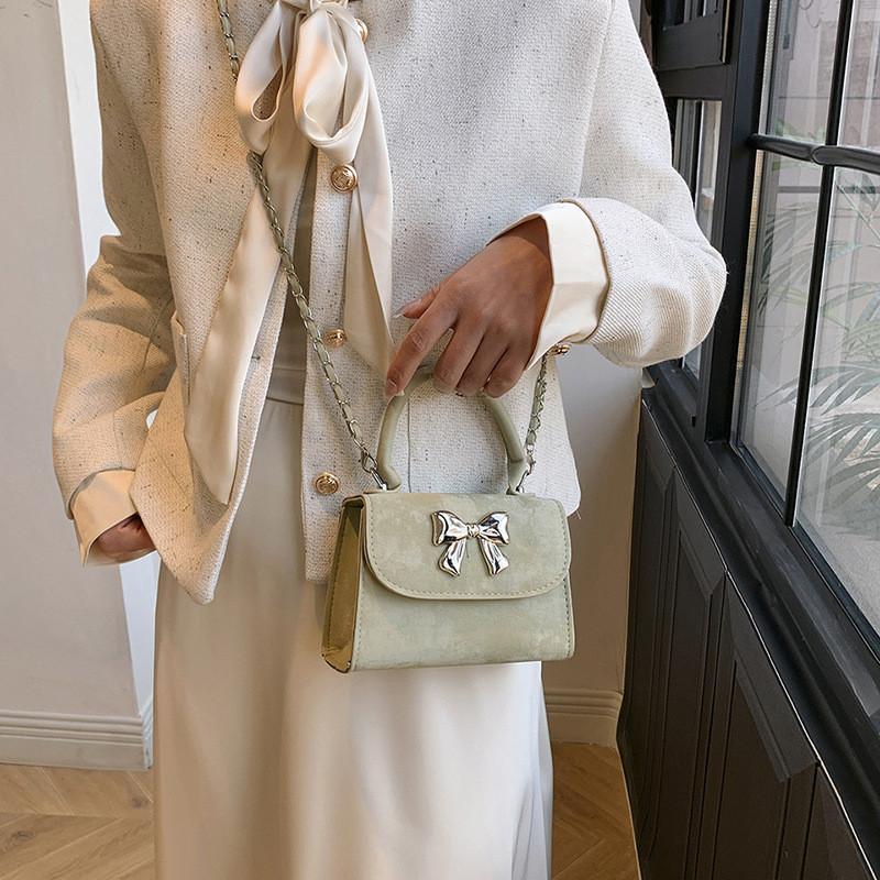 Spring Fashion Retro Butterfly Knot Shoulder Bag Street Style Pu Handbag Black White Pink Green