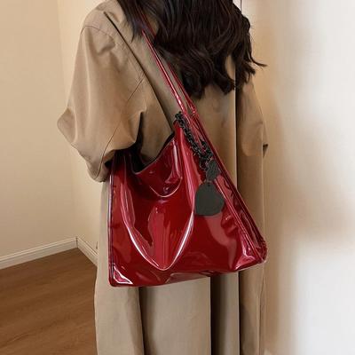 Borsa Tote Grande Capacità in Vernice Rossa Borsa Classica a Spalla Sottospalla Lady Autunno Inverno Nuova Moda Pacco da Pendolare