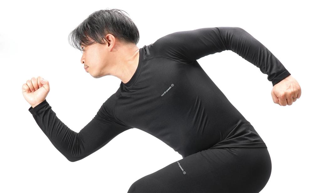 North Peak NP-8073 Black, Men's Long Sleeve Inner Shirt, Lightweight, Warm, Moisture-wicking, Quick-drying, Hollow Fiber, Size M